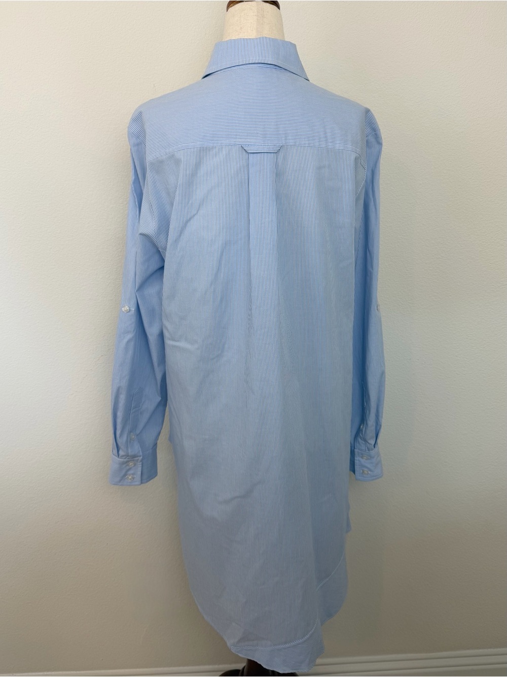 Finley Jenna Striped Cotton Chambray Ruffle Shirtdress Womens Blue White - Picture 11 of 16